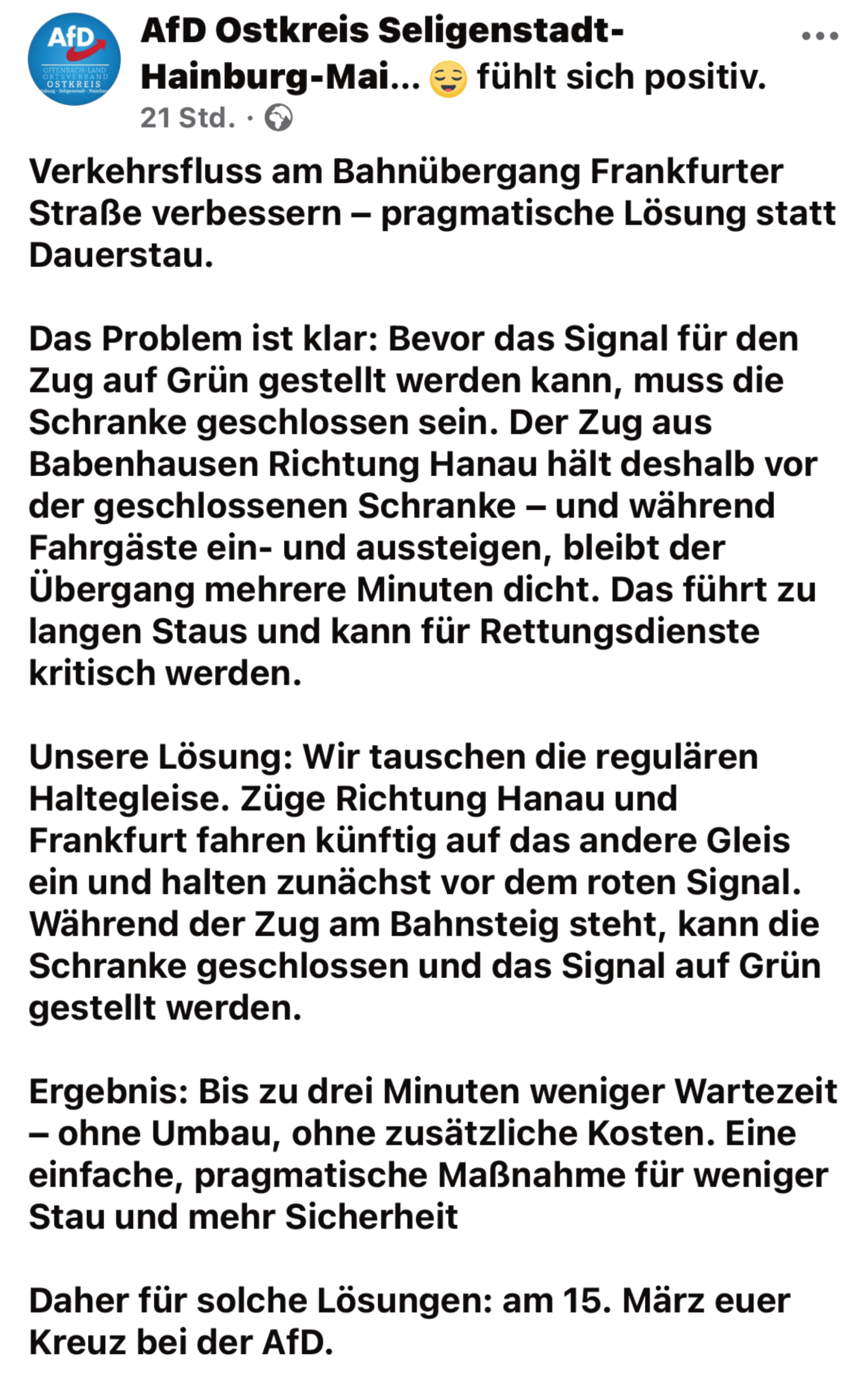 Facebook-Beitrag der AfD-Seligenstadt vom 24. Februar 2026